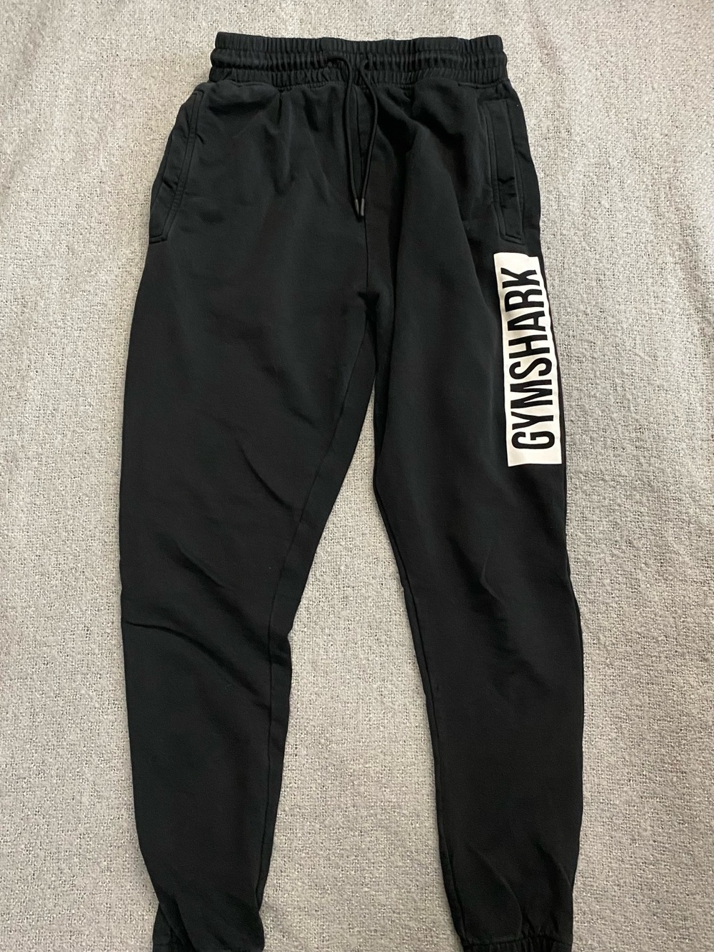 Gymshark Black Joggers with White Logo Stripe